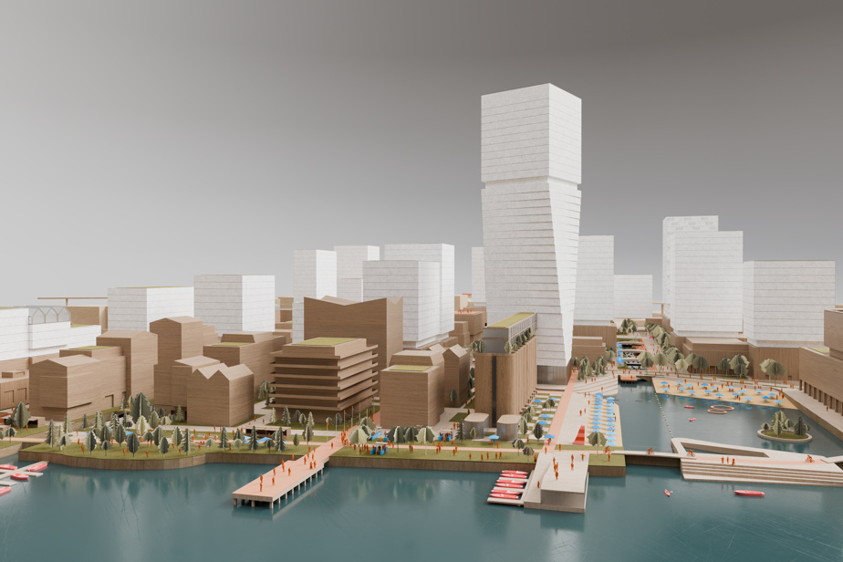 Illustration of the master plan for the Bassin Wellington area of Montreal presented by Canada Lands Company